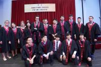 Takuto (front, middle) and Takuro (front, left 2) enjoy High Table Dinner with other exchange students